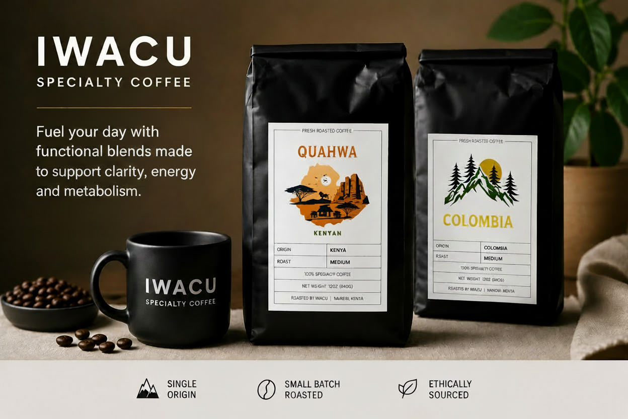 IWACU - Specialty Coffee 
Fuel your day with functional blends made to support clarity, energy and metabolism. 